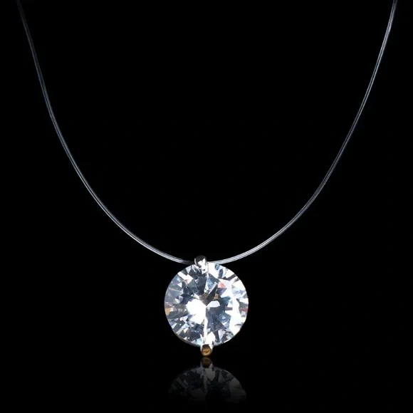 Fishing Line Diamond Crystal Sterling Silver Necklace - Picture 1 of 5